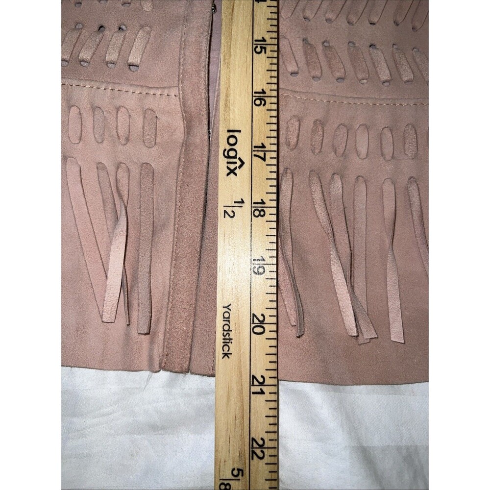 WHITE HOUSE BLACK MARKET Women Fringe Leather Suede Jacket Small Light Pink Boho - Picture 12 of 16